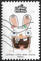 Lapin crétin couvert de timbres